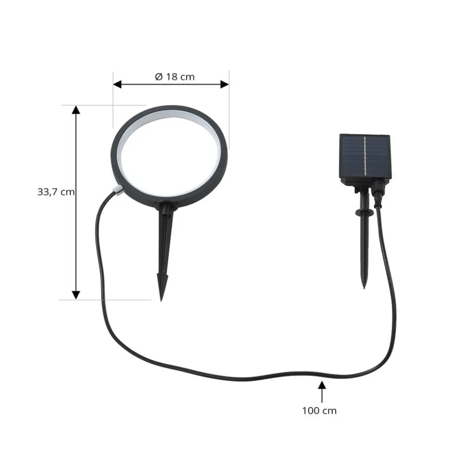 Lindby LED-solcellejordspyd Syrene, 18 cm, sort, aluminium