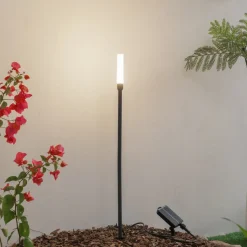 Lindby LED-solcellelampe Balian, sort, aluminium, 3.000 K