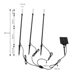 Lindby LED-solcellelampe Balian, sæt med 3, sort, aluminium, 3000K