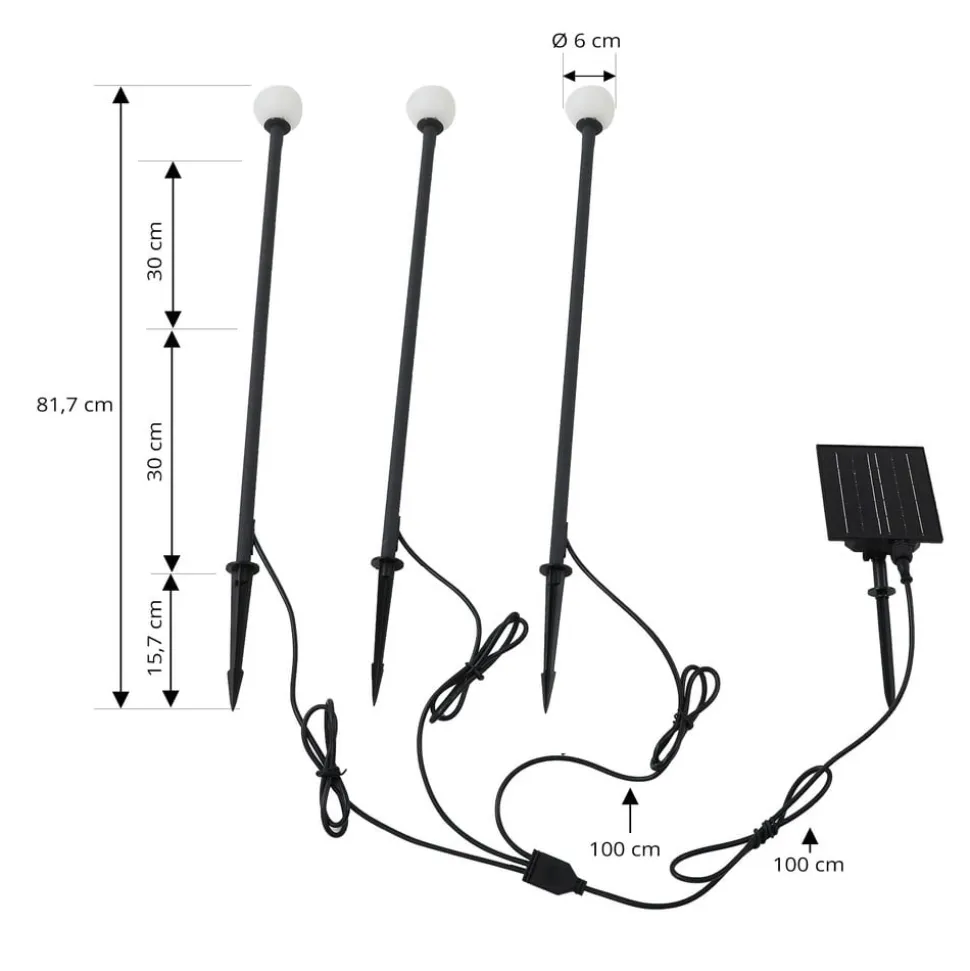 Lindby LED-solcellelampe Freydis, sæt med 3, sort, 2.000 K