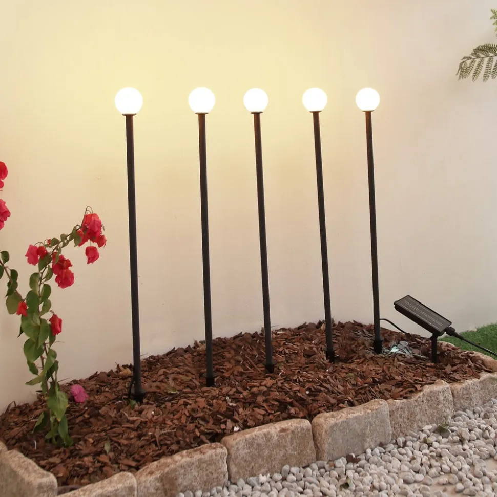 Lindby LED-solcellelampe Freydis, sæt med 5, sort, 2.000 K