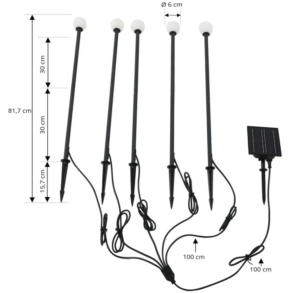Lindby LED-solcellelampe Freydis, sæt med 5, sort, 2.000 K