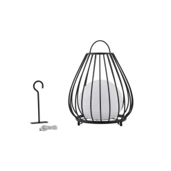 Lindby LED-solcellelampe Kelda, sort, metal, 38 cm, dæmpbar.