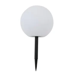 Lindby LED-solcellelampe Lago, Ø 30 cm, kugle, jordspyd, hvid