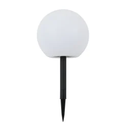 Lindby LED-solcellelampe Lago, Ø 25 cm, kugle, jordspyd, hvid