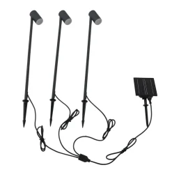 Lindby LED-solcellelampe Myric, sæt med 3, sort, aluminium, 3.000K