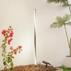 Lindby LED-solcellelampe Sabriel, lige, sort, aluminium, 3000K