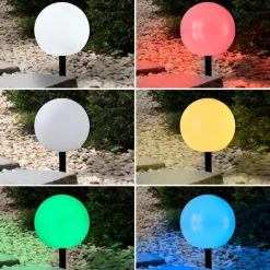 Lindby LED-solcellelamper Lago, RGBW, sæt med 3, kugler, jordspyd