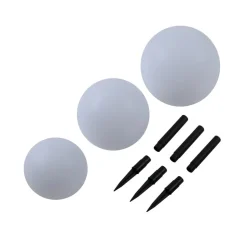 Lindby LED-solcellelamper Lago, sæt med 3, kugler, jordspyd, hvid