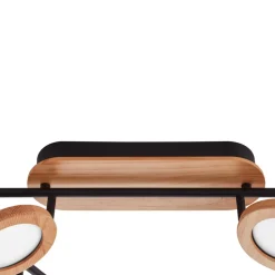 Lindby LED-spotlight Manel, træ, 152 cm lang, 6 lyskilder