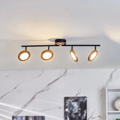Lindby LED-spotlight Manel, træ, 84 cm lang, 4 lyskilder