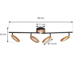 Lindby LED-spotlight Manel, træ, 84 cm lang, 4 lyskilder