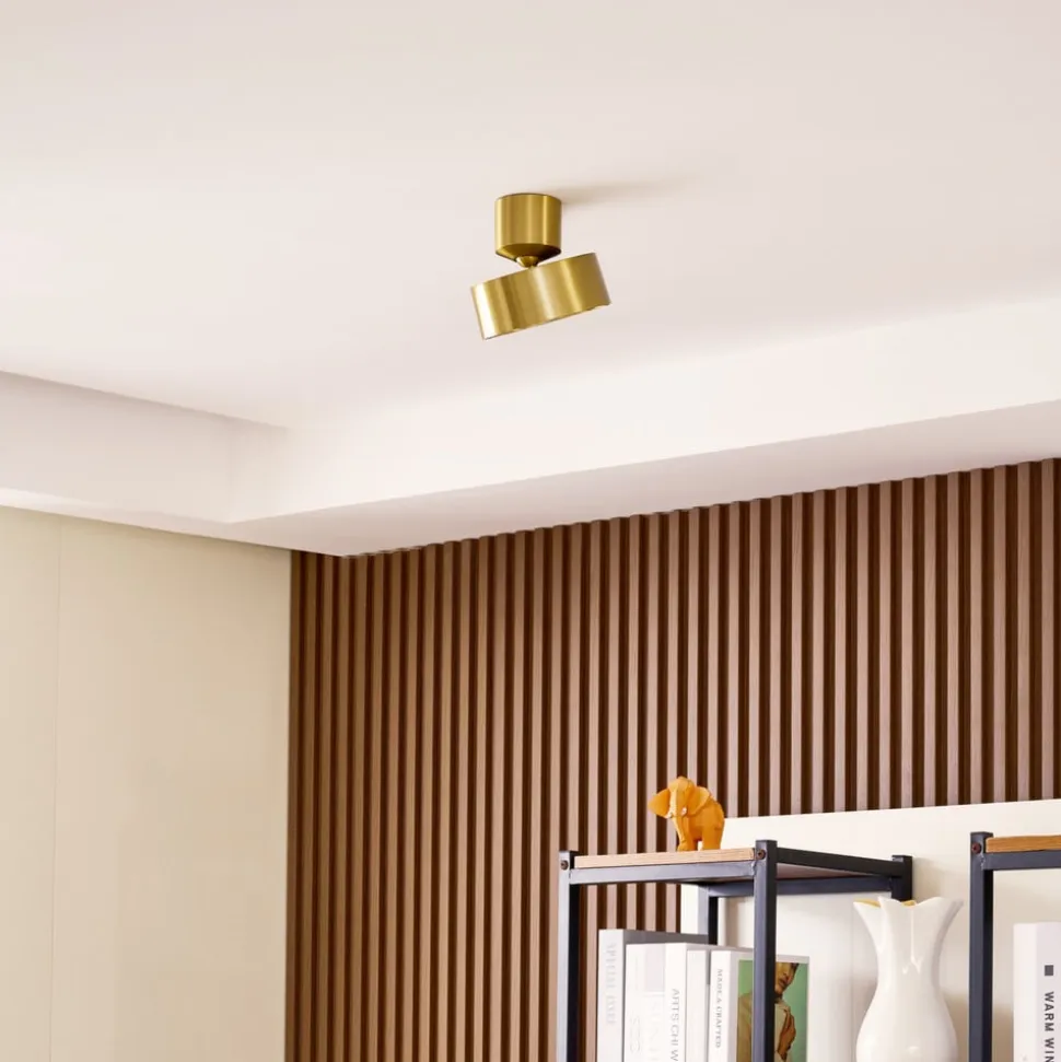 Lindby LED-spotlight Nivoria, Ø 14 cm, guldfarvet, drejeligt monteret