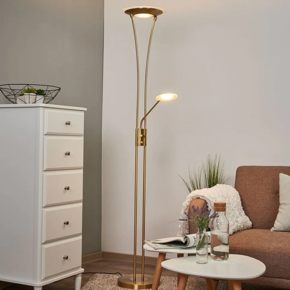 Lindby LED-uplight Eda, højde 180 cm, messing, dæmpbar