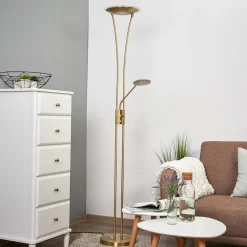 Lindby LED-uplight Eda, højde 180 cm, messing, dæmpbar