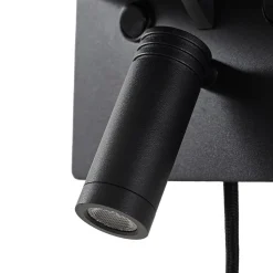 Lindby LED-væglampe Auden, sort, stik, ladestation