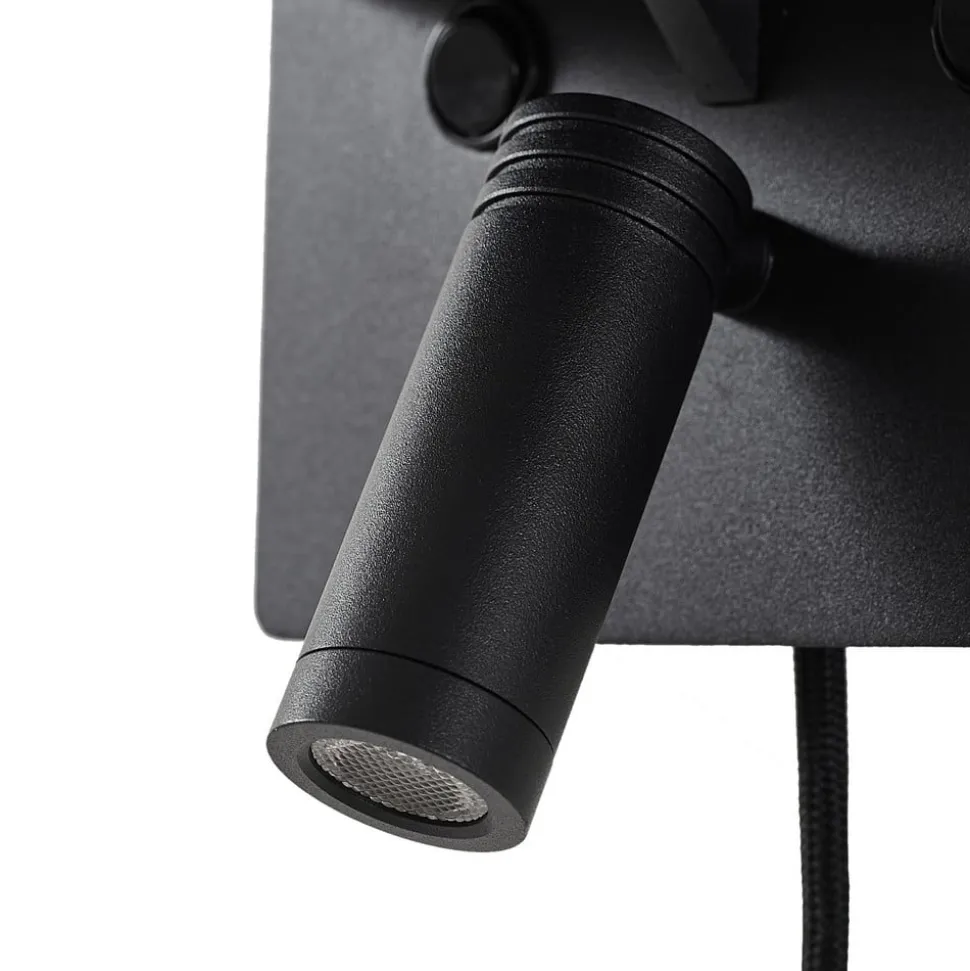 Lindby LED-væglampe Auden, sort, stik, ladestation