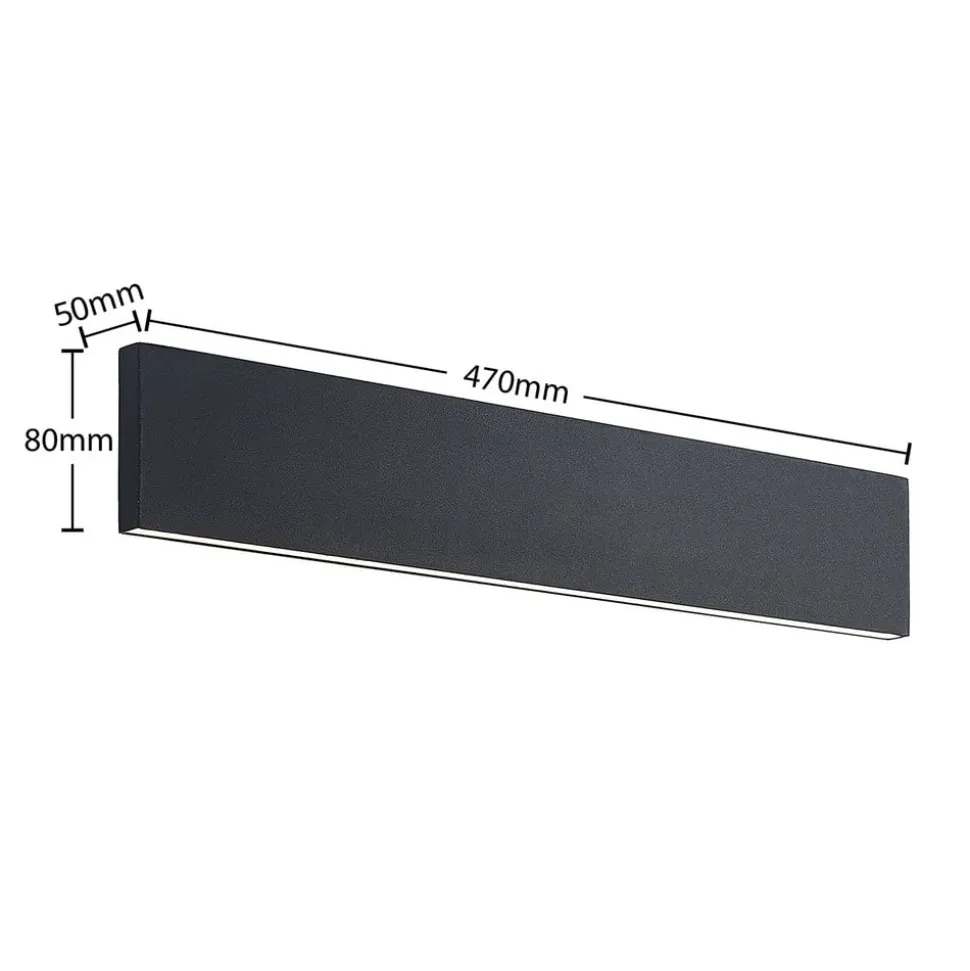 Lindby LED-væglampe Ignazia, 47 cm, sort, metal, op/ned