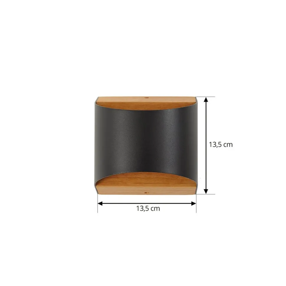 Lindby LED-væglampe Lenore, sort, metal, 13 cm, IP44