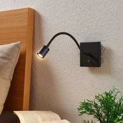 Lindby LED-væglampe Mayar, 2 stk, sort, læselampe, 11 cm