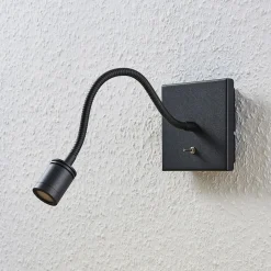Lindby LED-væglampe Mayar, 2 stk, sort, læselampe, 11 cm