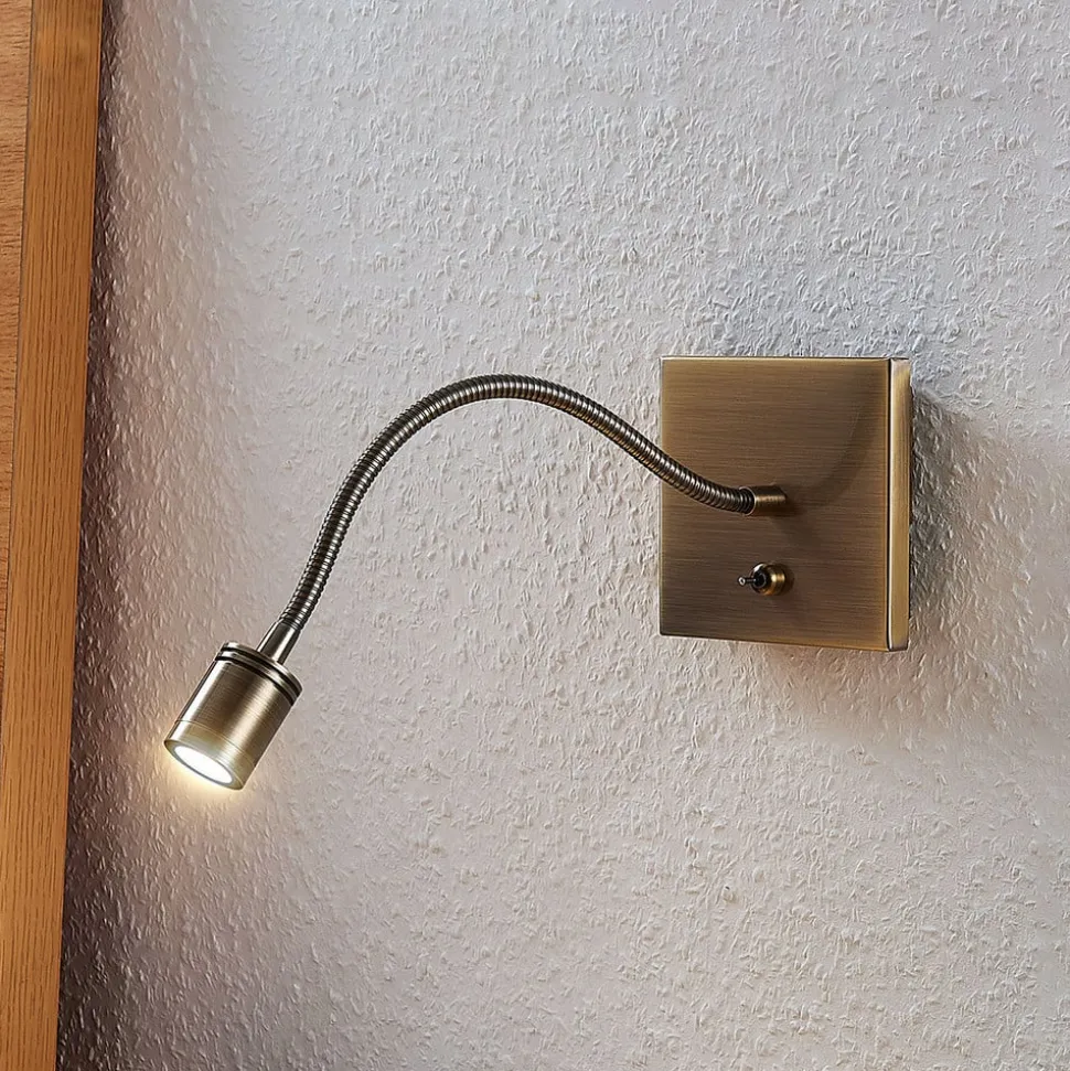 Lindby LED-væglampe Mayar, messing, metal, læselampe, 11cm