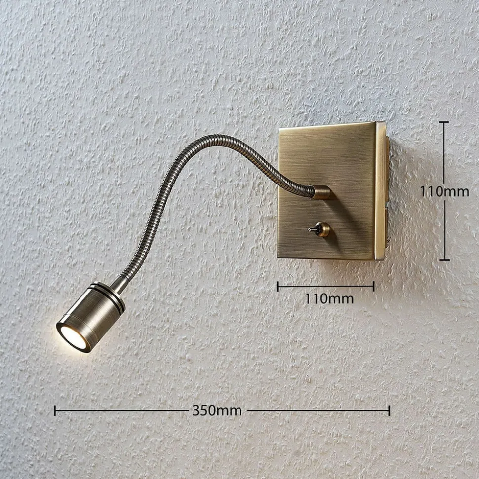 Lindby LED-væglampe Mayar, messing, metal, læselampe, 11cm
