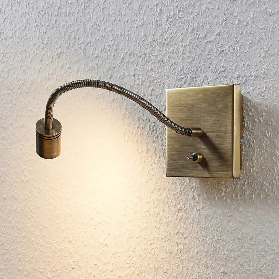 Lindby LED-væglampe Mayar, messing, metal, læselampe, 11cm