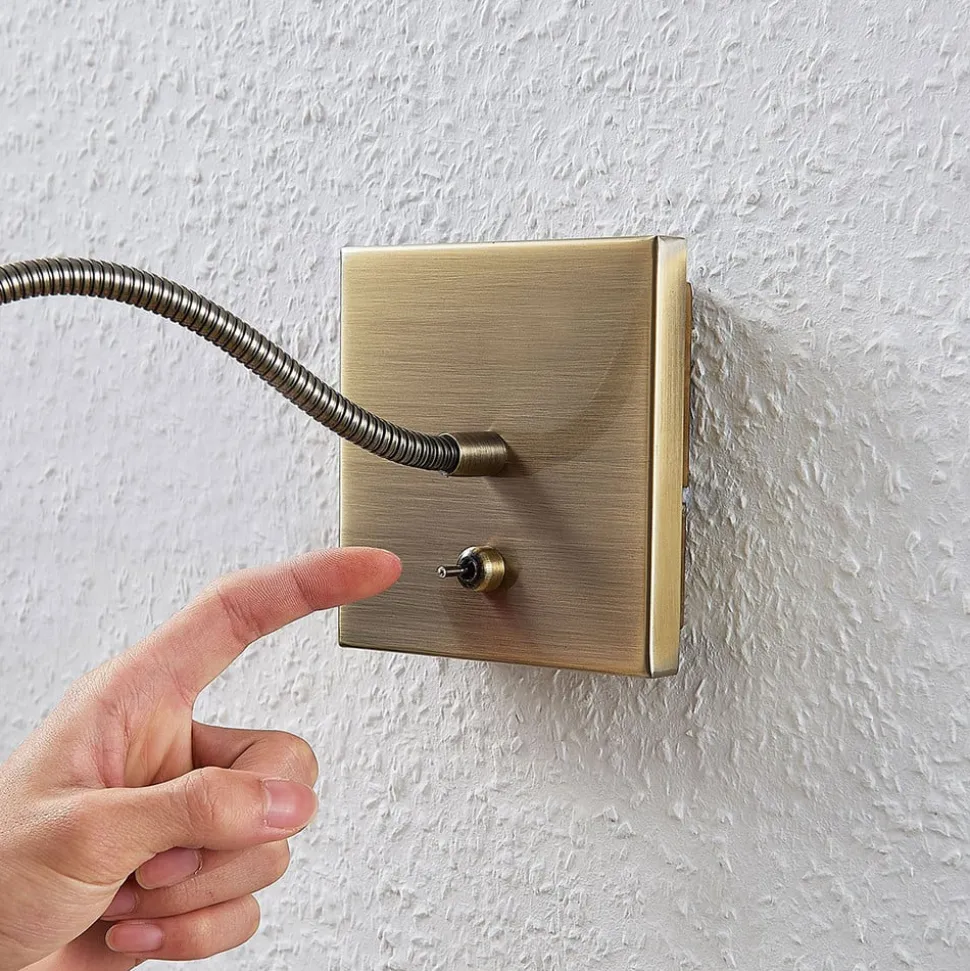 Lindby LED-væglampe Mayar, messing, metal, læselampe, 11cm