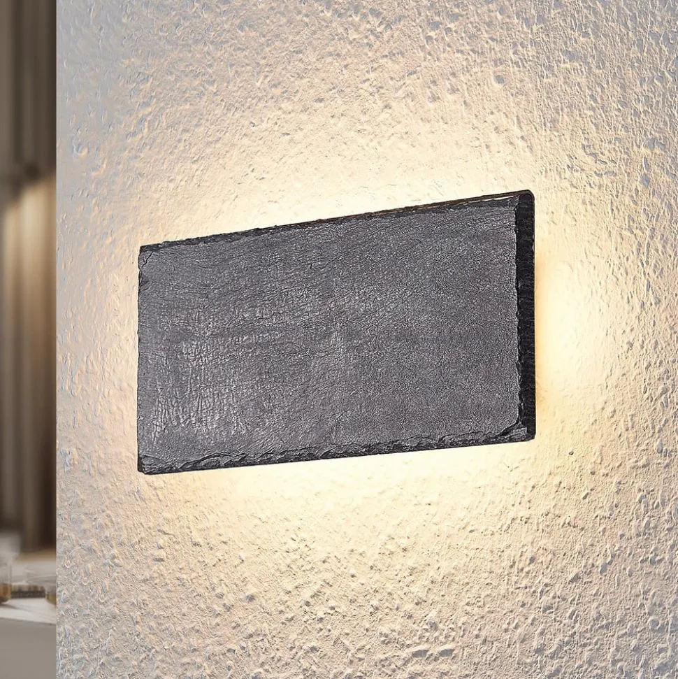 Lindby LED-væglampe Peetu, 22 cm lang, skifer, dæmpbar