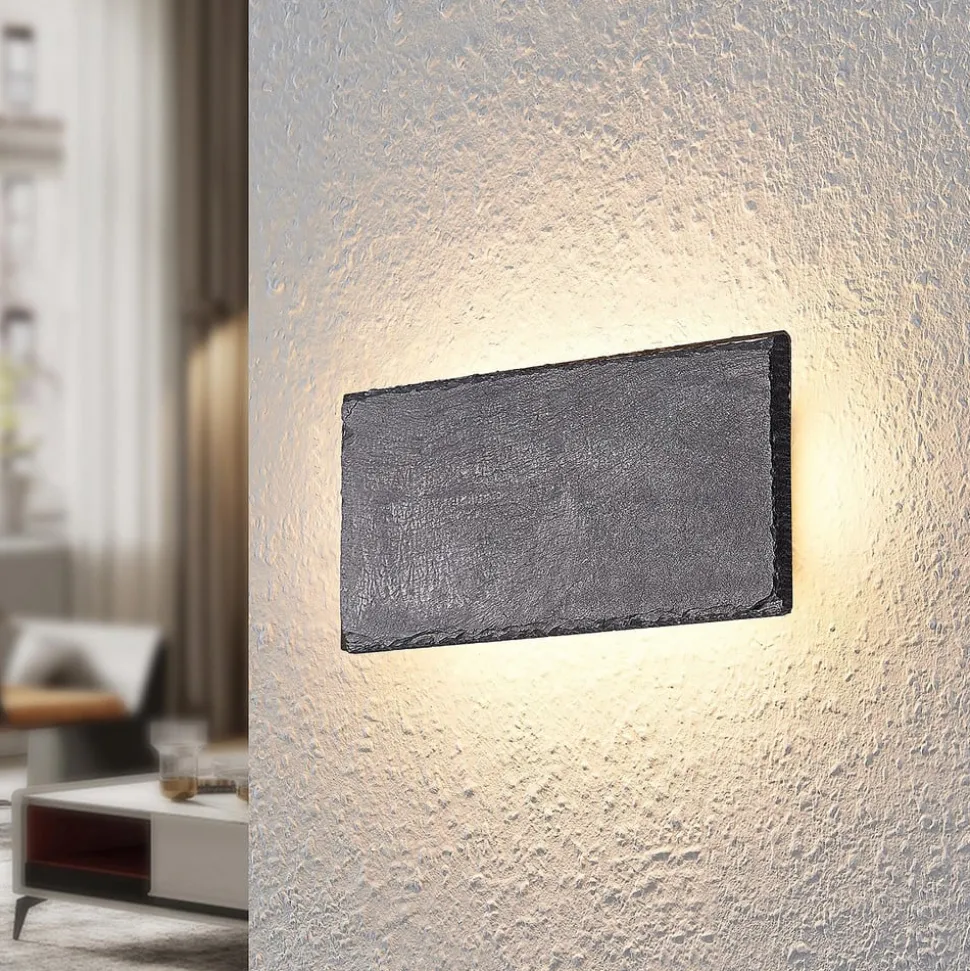 Lindby LED-væglampe Peetu, 22 cm lang, skifer, dæmpbar