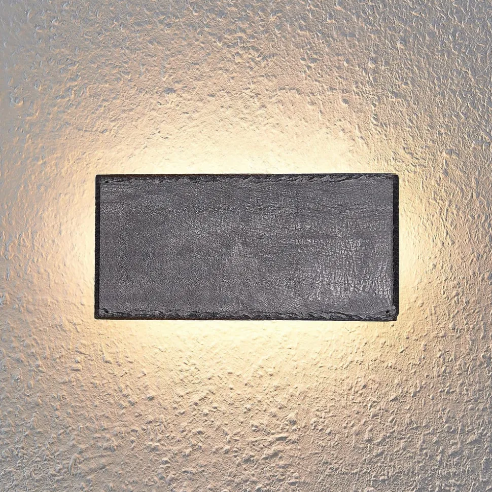 Lindby LED-væglampe Peetu, 22 cm lang, skifer, dæmpbar