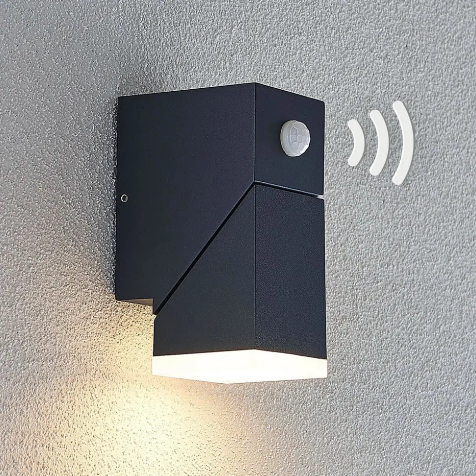 Lindby LED-væglampe Sally, 15 cm, antracit, IP54, sensor