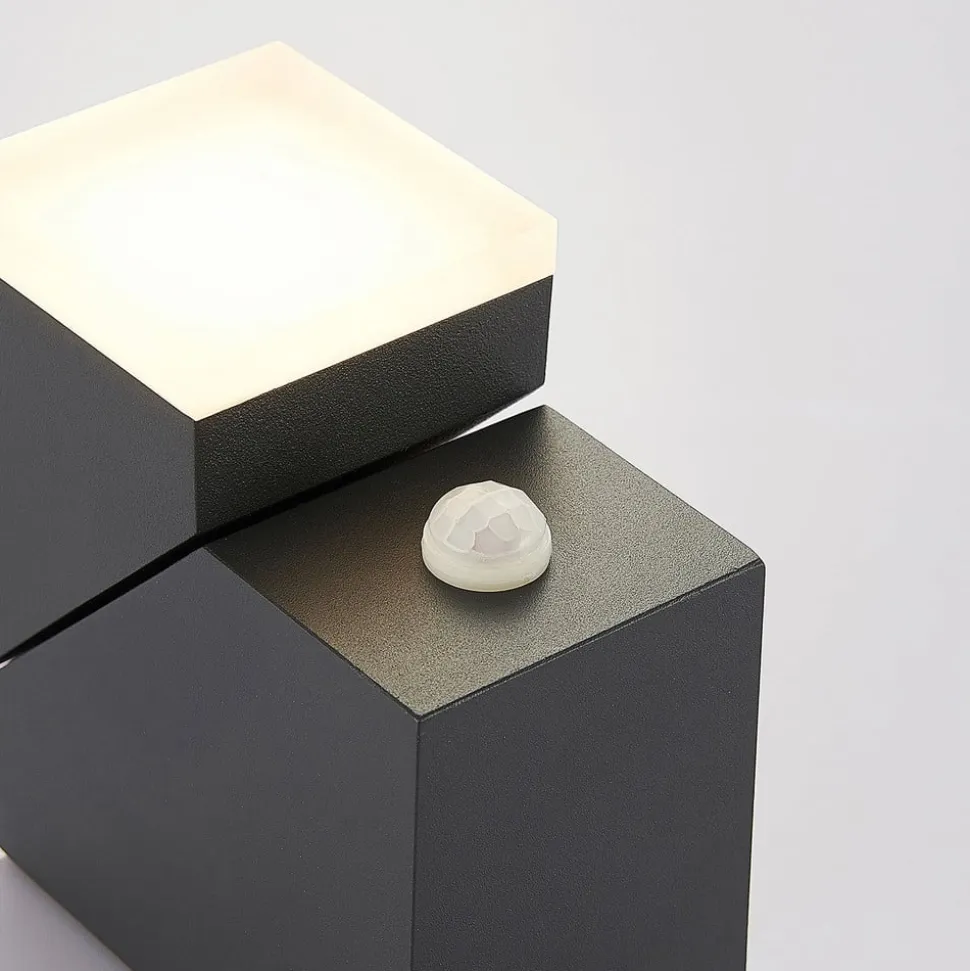 Lindby LED-væglampe Sally, 15 cm, antracit, IP54, sensor