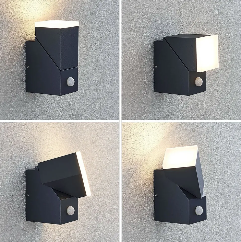 Lindby LED-væglampe Sally, 15 cm, antracit, IP54, sensor