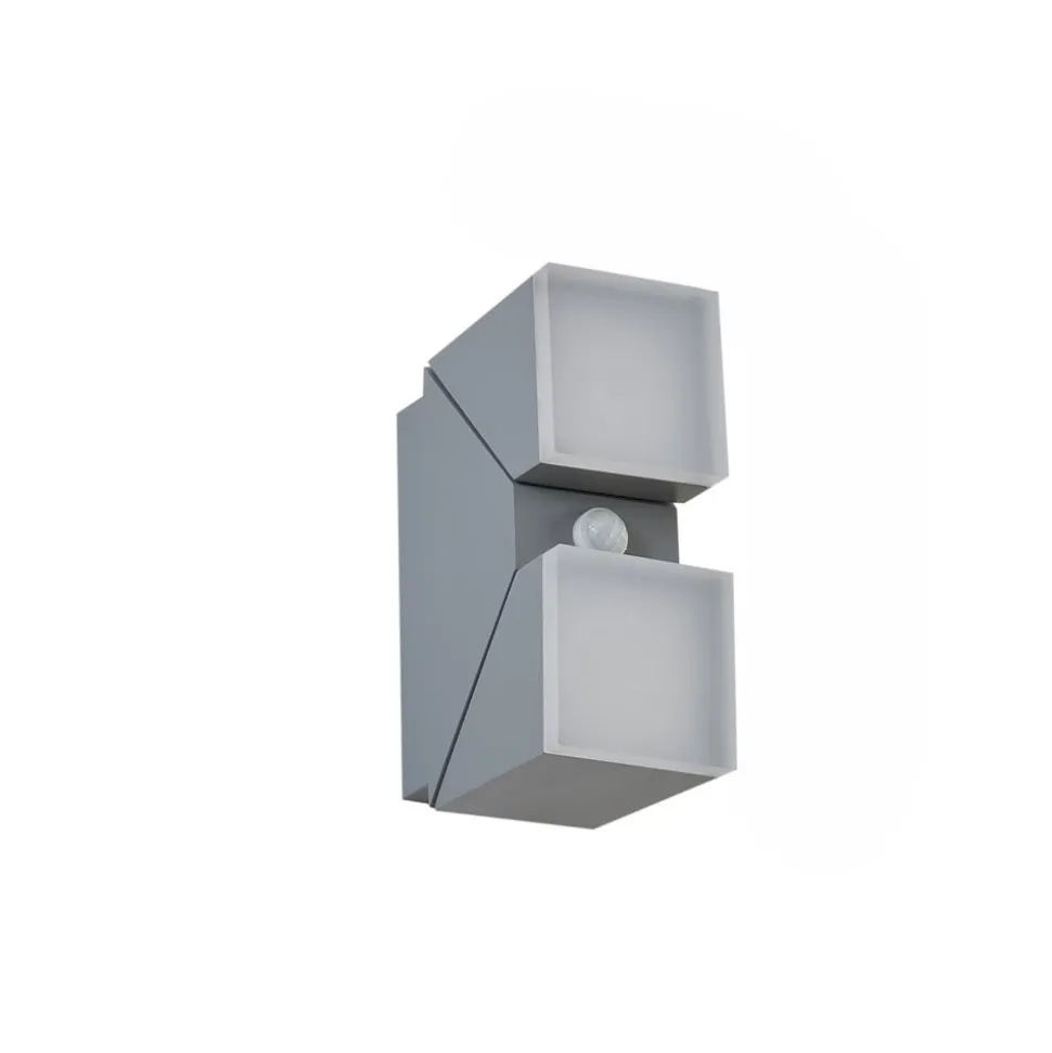 Lindby LED-væglampe Sally, 22 cm, grå, IP54, sensor