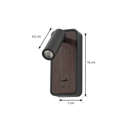 Lindby LED-væglampe Tallis, sort, USB-C, bevægelig