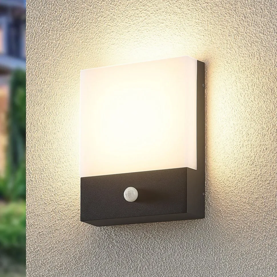 Lindby LED-væglampe Vanira, antracit, aluminium, sensor, IP54