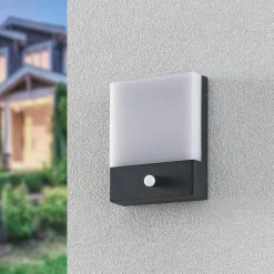 Lindby LED-væglampe Vanira, antracit, aluminium, sensor, IP54