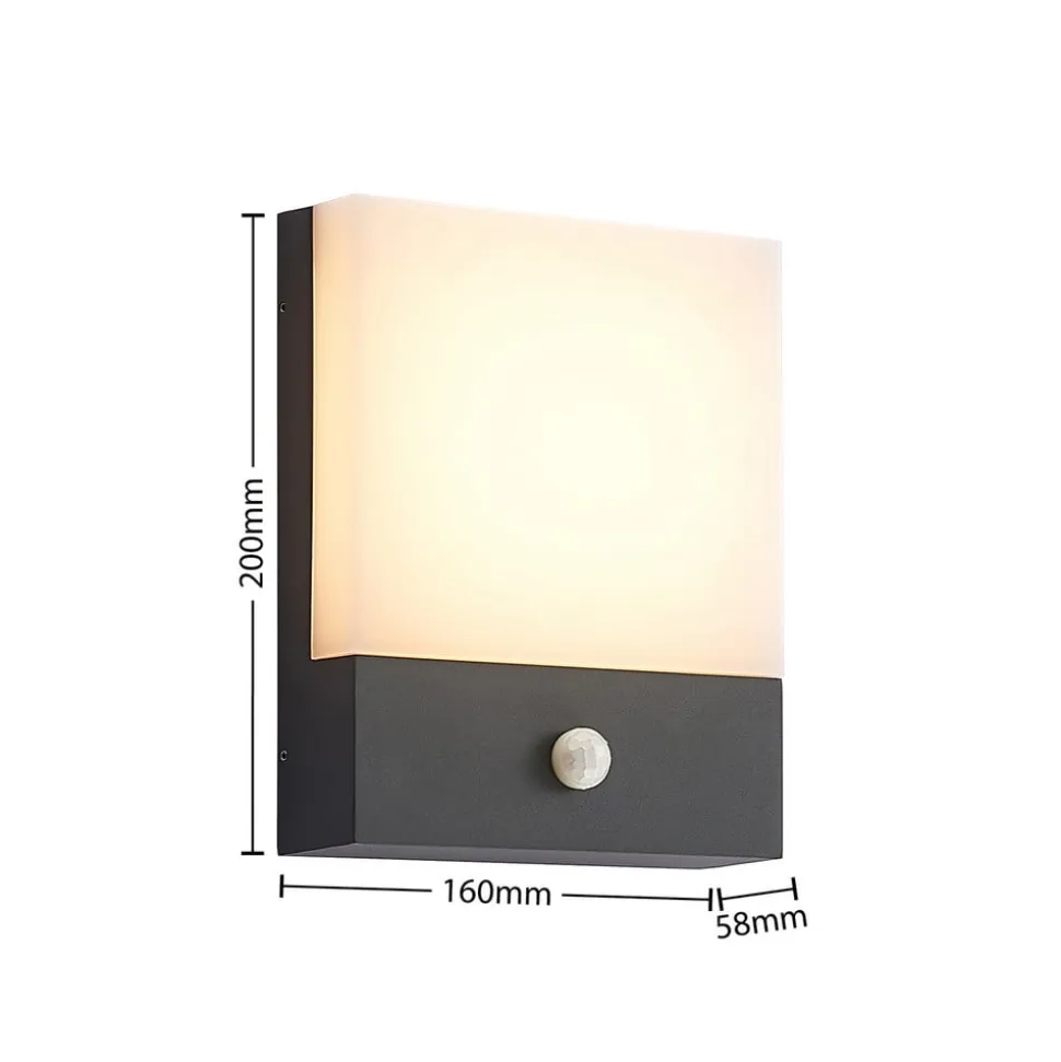 Lindby LED-væglampe Vanira, antracit, aluminium, sensor, IP54