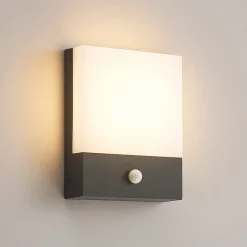 Lindby LED-væglampe Vanira, antracit, aluminium, sensor, IP54