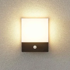 Lindby LED-væglampe Vanira, antracit, aluminium, sensor, IP54
