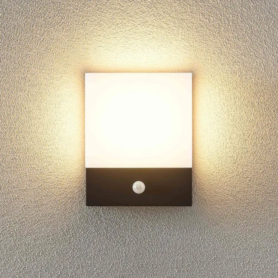 Lindby LED-væglampe Vanira, antracit, aluminium, sensor, IP54