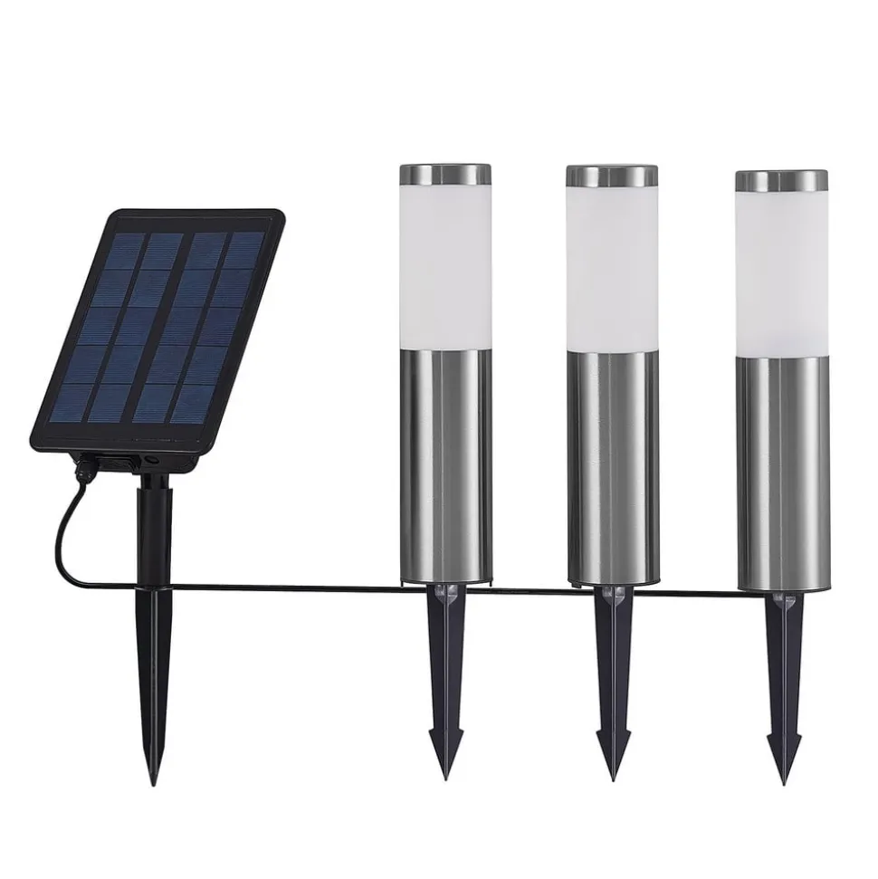 Lindby Lexiane LED-solcellelamper, 3-sæt, stål