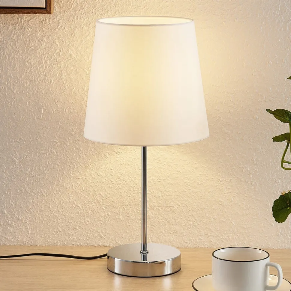 Lindby Leza bordlampe, krom, hvid skærm