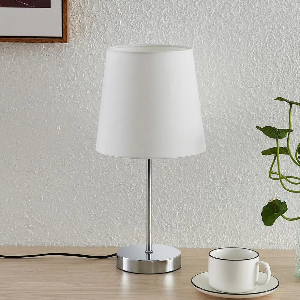 Lindby Leza bordlampe, krom, hvid skærm