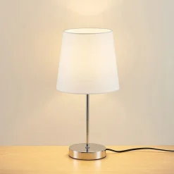 Lindby Leza bordlampe, krom, hvid skærm