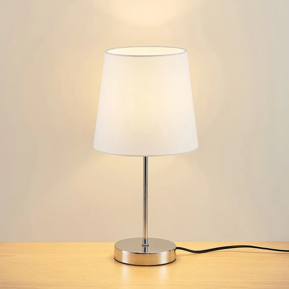 Lindby Leza bordlampe, krom, hvid skærm