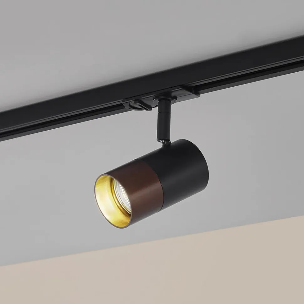 Lindby Linaro skinnespot, GU10, Ø 6 cm, sort/brun