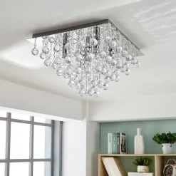 Lindby loftlampe Annica, kantet, krom, metal, 42 cm